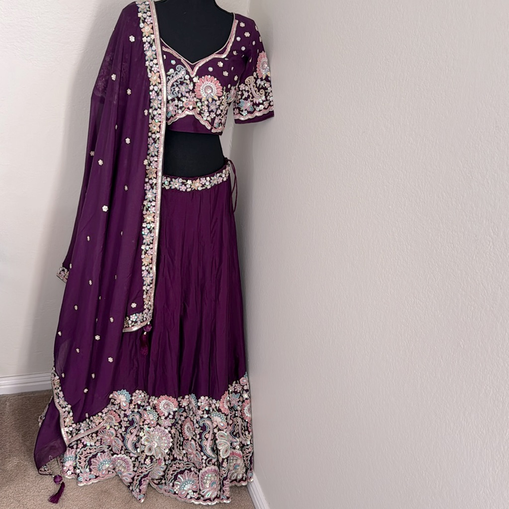 Brand New Indian Lengha - Purple Beaded Work